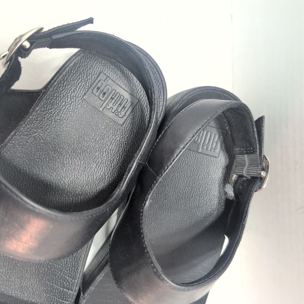 FitFlop Lulu Slingback Wobbleboard Wide Strap Black Leather Sandals Women's 10 - Picture 3 of 7